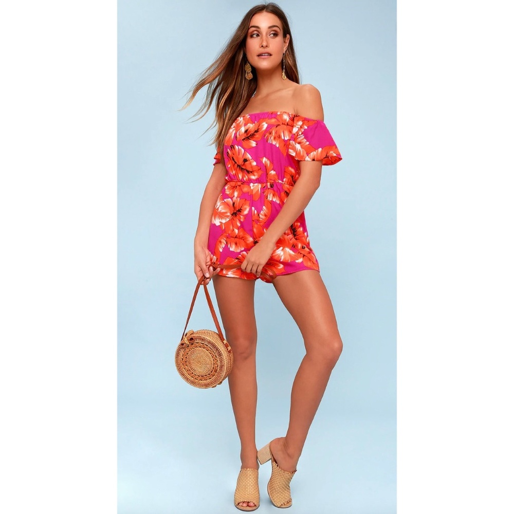 NWT LULUS Frond Ambition Fuchsia Romper